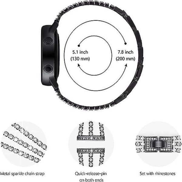 Kompatibel för Samsung Galaxy Watch 4-rem 40 mm 44 mm, 20 mm-rem för Galaxy Watch Active 2-rem 40 mm 44 mm, för Garmin Vivoactive 3-rem, svart