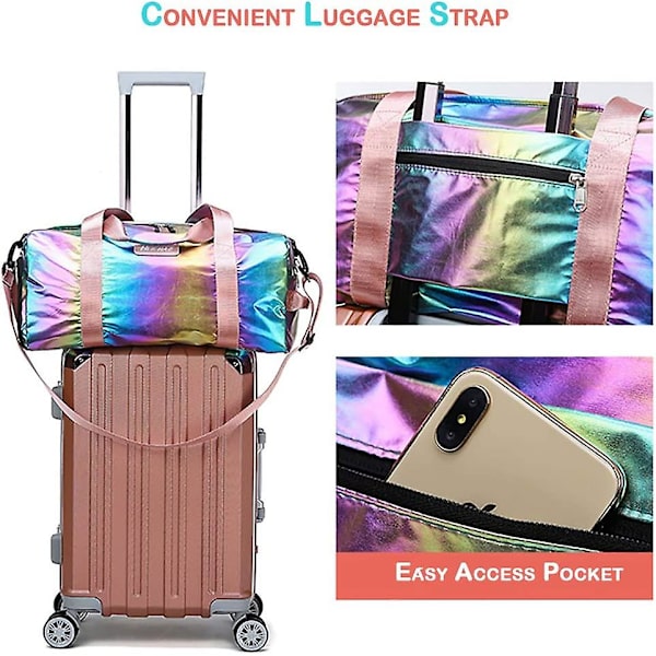 Gym Duffel Bag för kvinnor, Övernattning lättviktig hopfällbar Weekender Resväska Sport Atletisk Vattentät Torr Våt Skofack