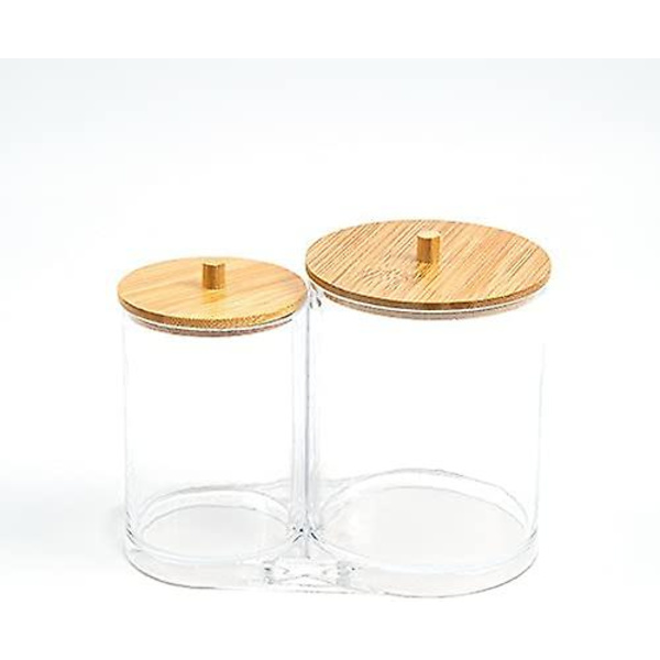 Bomullstopsbehållare, Bomullstopsdispenser Bomullstopsförvaring Bomullstopslåda med trälock för vardagsrum, sovrum, badrum (15,9x9x13cm)