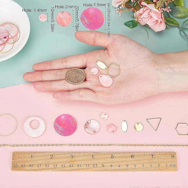 1 Ask DIY 10 Par Rosa Berlock Örhängen Tillverknings Startkit Sötvattensskal Berlocker Geometrisk Blomma Hängande Droppe Rund Triangel Kopplingsringar Smycken M