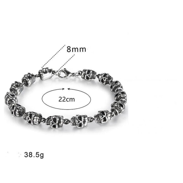 Unisex skallarmband för män och kvinnor, länkarmband i rostfritt stål, svart silver, tvåfärgad polerad