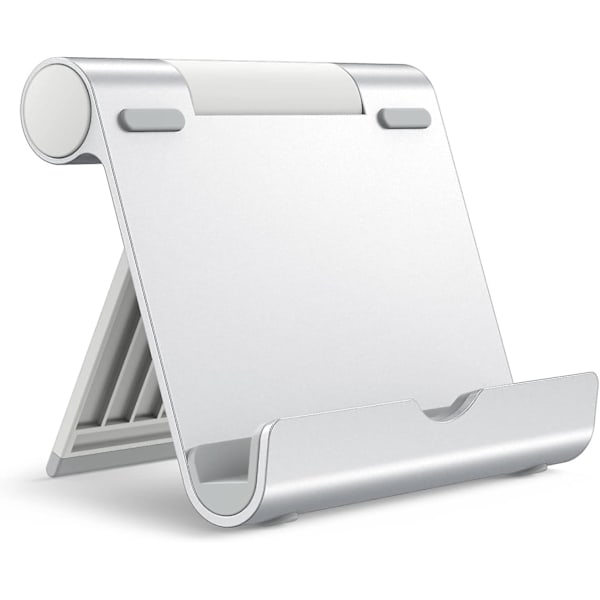 Nettbrettholder, Justerbar Bærbar Skrivebordsholder, Sammenleggbar Dokkingstasjon for iPad/iPad Pro/Air/Mini, Galaxy Tab A8/A7 Lite/A7/S8/S7, Nettbrett/Telefoner (4-13\"), Sølv