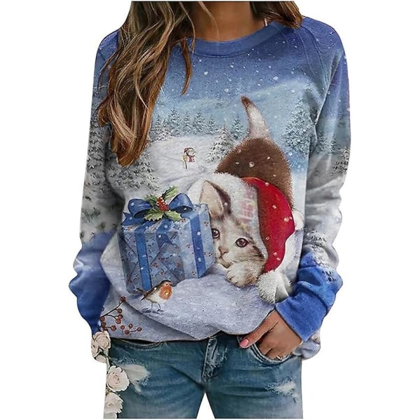 Langærmede juletoppe til kvinder, løse og behagelige O-hals pullovers style 2 4XL