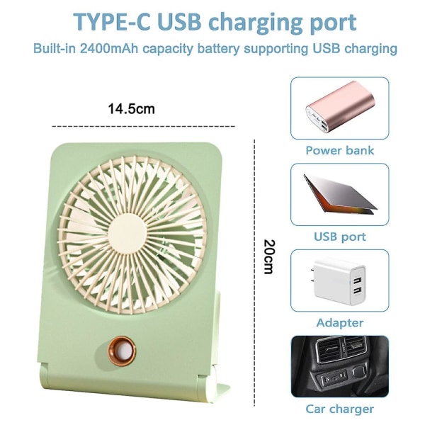 Liten skrivbordsfläkt - bärbar USB-laddningsfläkt minfläkt - utrustad med 2400 mAh batteri green set 3