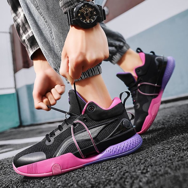 Basketbollskor för män, höga, andningsbara, halkfria, fashionabla sneakers 3F8899 Black EU 43