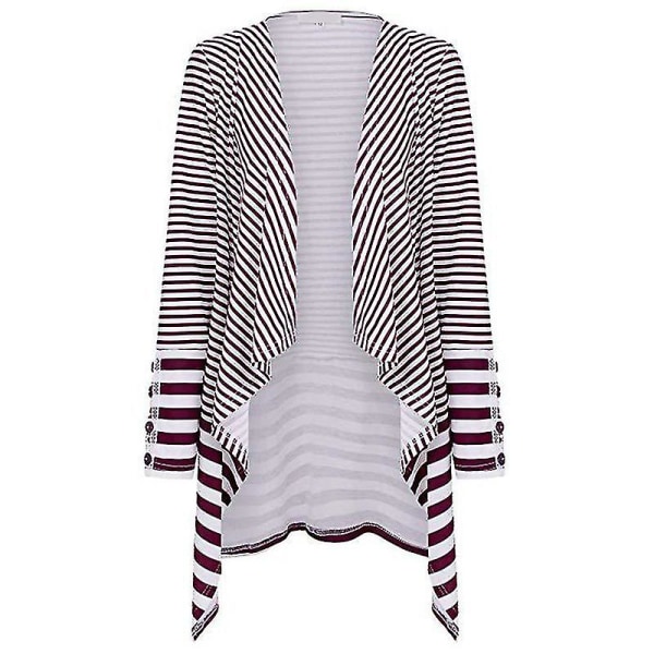 Dam Lady Långärmad Stripe Printing Casual Cardigan Coat för Autumn Beach M B