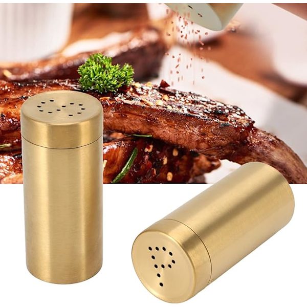 2 stk. saltkar salt peber skrue åben top krydderier shaker flaske guld krydderikrukke krydderidispenser madlavningsredskaber køkkentilbehør