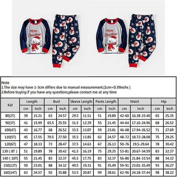 Julepyjamas til Børn og Voksne - Familie Matchende Snemand Pyjamas 2T