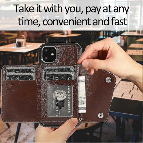 Handgjort PU Läderfodral För Iphone 11 Med Korthållare, Plånboksfunktion, Stödfunktion, Fallskydd Brown
