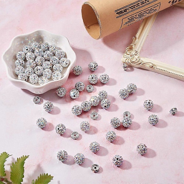 1 Ask 100 st Polymerlera Rhinestone Runda Pärlor med 10 st Järn Rhinestone Distans Pärlor Kristall PP13(1.9~2mm) 6 Rader Rhinestone 10mm Hål: 1.5mm 110st
