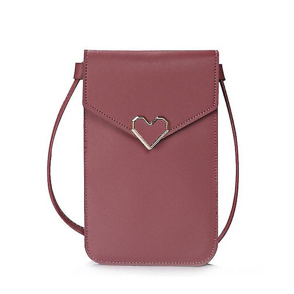 Touchscreen PU-läder väska för kvinnor, crossbody mobiltelefon plånbok, present till mors dag Deep Pink