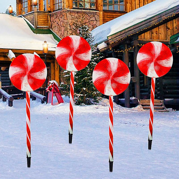4-pack Lollipop Pepparmint Julgrändsbelysning för Julgräsmatta Dekoration