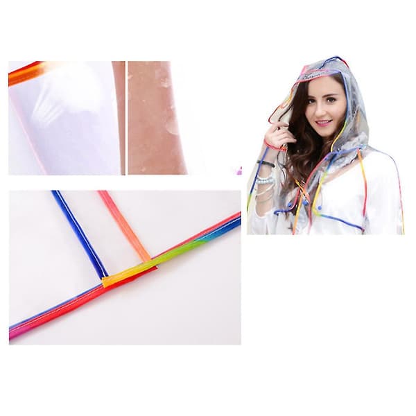 Vuxen Transparent Tjock Huva Långärmad Vattentät Regnrock Poncho Regnkläder Multicolor M
