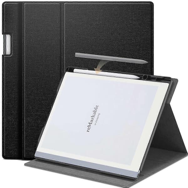 Til Remarkable 2 Etui Roterende Stativ PC PU Læder E-læser Cover Med Penholder - Grå Black