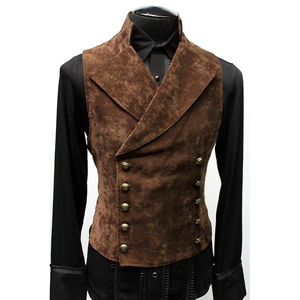 Herre Victorian Suit Vest, Steampunk Gotisk Vest Brown 2XL