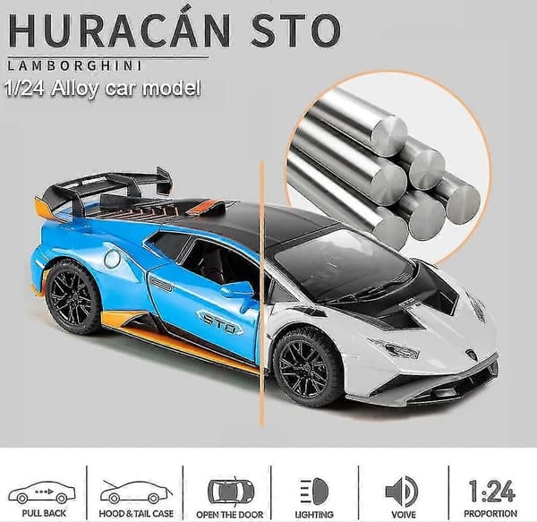 Wekity 1:24 Alloy Die Casting Bilmodel Til Lamborghini Huracan Sto 2021, Træk Tilbage Bilmodel Billegetøj Gave Til Børn 3 Til 12 År Gamleblå