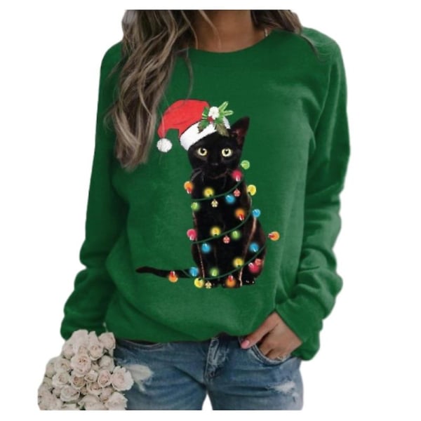 God Jul tröja för kvinnor Crewneck rolig snögubbe grafisk sweatshirt Green X