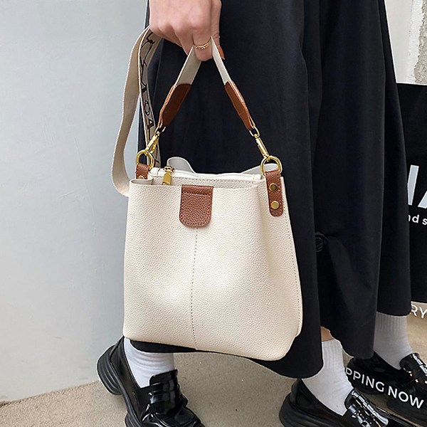 Fashion Läder Väska Ny Joker Axelväska Mode Retro Hög Sense Slung Hink Väska white