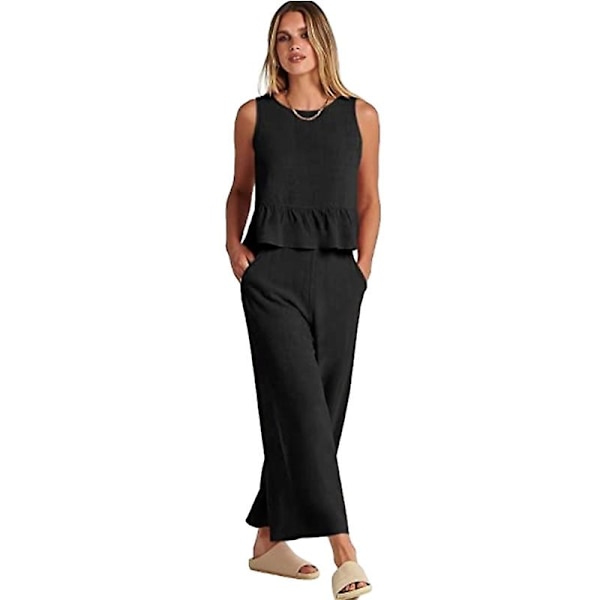Sommersæt til kvinder, 2-delt, afslappet tanktop og bukser Black XL