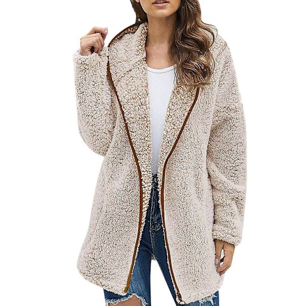 Dame Vinter Casual Jakke Langærmet Hætte Cardigan Til Hverdag Arbejde Shopping S Dark Apricot