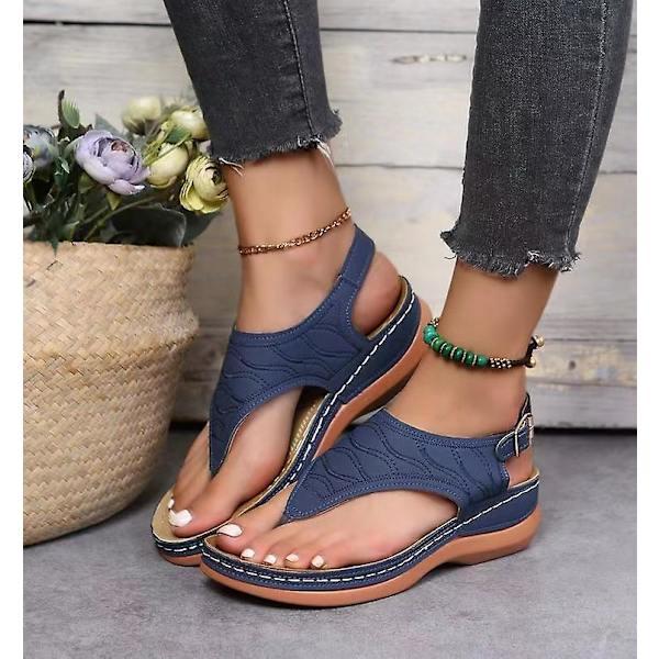 Dam Solid Color Broderade Flip Flop Sandaler Strandtofflor 086 Blue EU 41