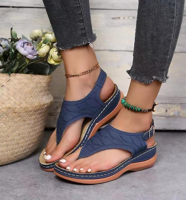 Dames Solid Farvede Brodererede Flip Flop Sandaler Strandtøfler 086 Blue EU 40