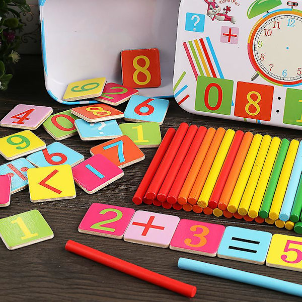 Regnestaver for barn, tellepinner, lærestaver i tre, teknikk, matematikkundervisning for barneskolen, hjelpemidler for addisjon og subtraksjon i barnehagen