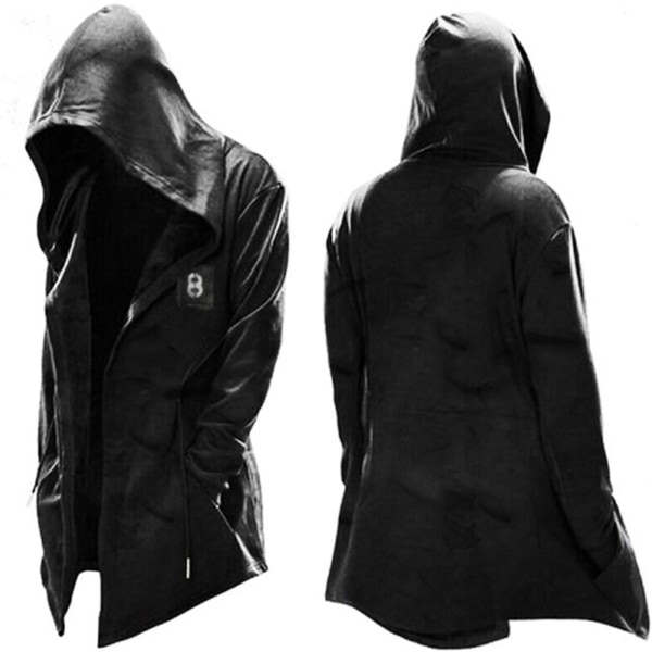 Trendikäs hupullinen miesten trenssi Halloween-teemaisella painatuksella Cospaly-asuihin ja juhliin 4XL Black A