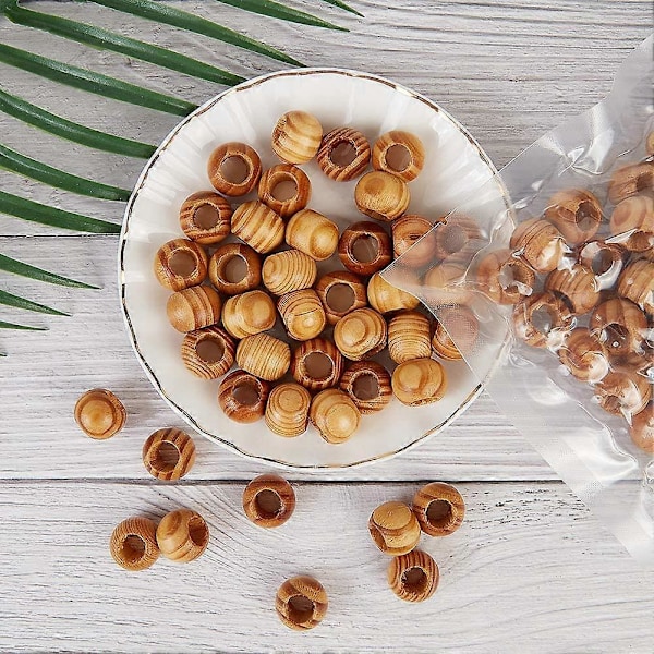 100 st Pine Träpärlor 19mm i Diameter 10mm Stort Hål Trähantverkspärlor Macrame Pärlor Lösa Distanspärlor för Macrame Hantverk