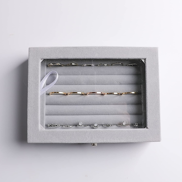 Ringar/örhänge Organizer Fack Med Genomskinligt Lock, 7 Fack Sammetslåda Insats Smycken Förvaringslåda Med Transparent Lock Smycken Display Case Store Showcase