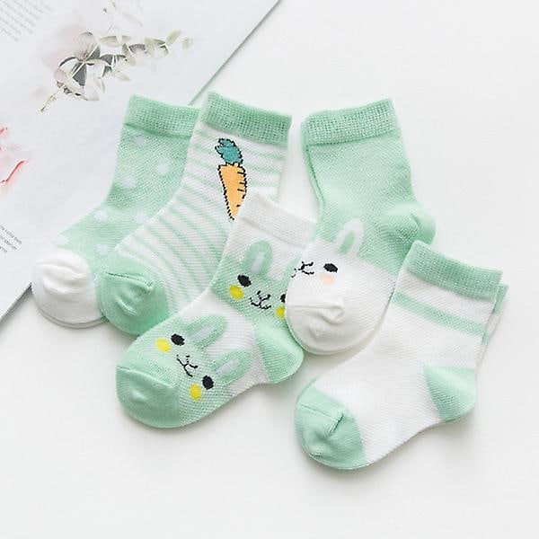 5 par söta tecknade barnsockor andningsbara tunna babysockor green S(0-1Year old)