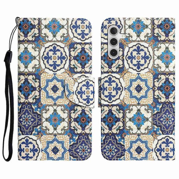 För Samsung Galaxy A14 5G/4G Cross Texture Anti-drop PU-läderfodral Mönstertryck Stativ Plånbok Blue Butterfly