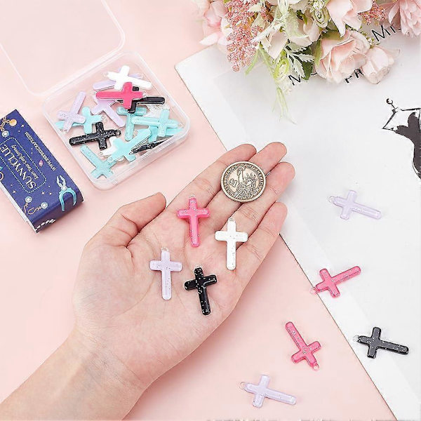 1 Ask 30 st Kors Charm Bulk Akryl Kors Charm Halloween Blandade Färger Västra Kors Rosaries Kors Charm för Smyckestillverkning Charm Tillbehör DIY Cr