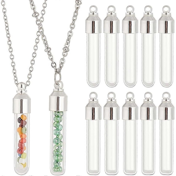 12 Set Glasflaska Hänge med Skruvlock Hängande Hänge Önskeflaskor 1,3 Tum Ihålig Glasflaska Charm med Silverlock för DIY Örhängen Hänge C