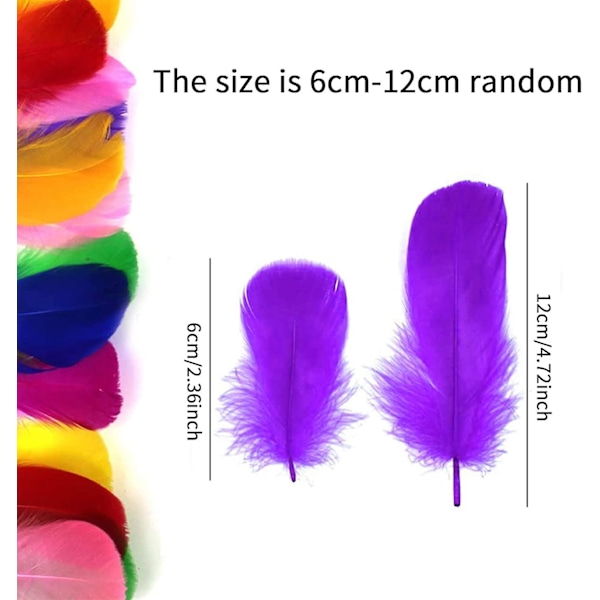 100 stk. fjer, 5-12 cm fjer i flere farver til hobby, brug til hobbyprojekter og festivaler, bryllupper, festdekorationer