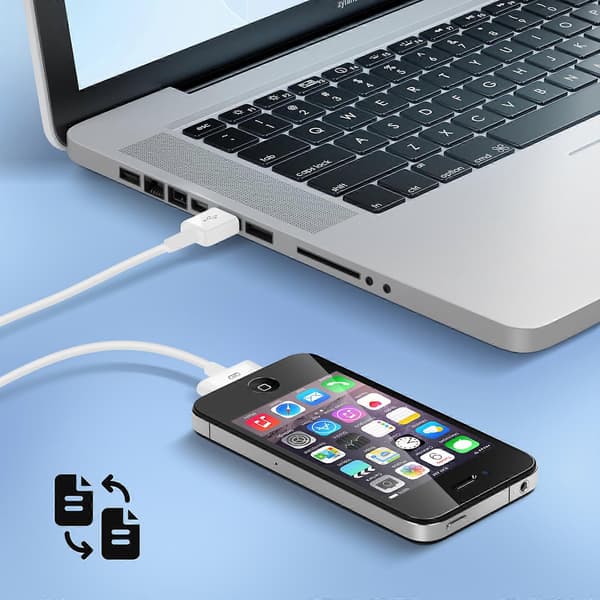 Apple Kabel 30 Pin til USB Opladning og Synkronisering Længde 1m, Hvid
