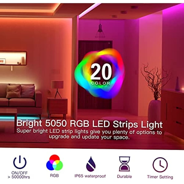 Calmgeek LED-remsor Färgförändrande LED-lampor 328ft10m 300 LED-lampor Ip65 5050 RGB-ljusremsor Leverera LED-ljuspaket För Hemljus Flexibel Remsa Li