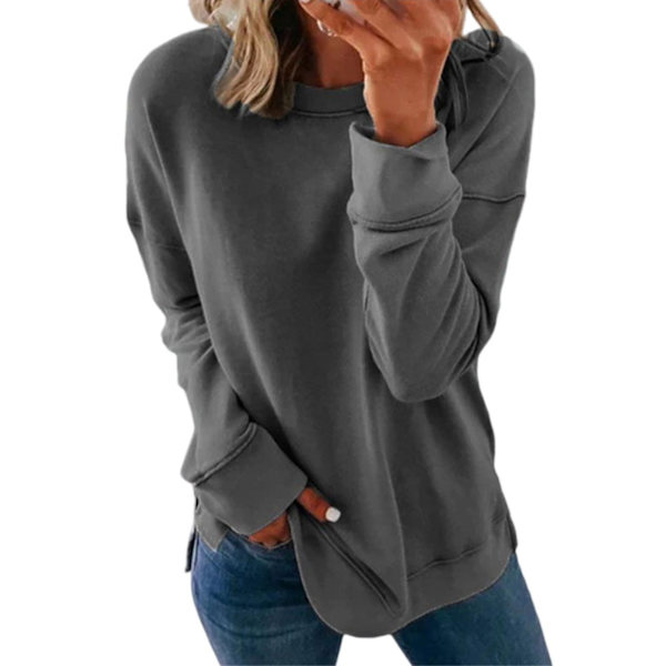 Dame 2022 Efterår Vinter Hættetrøje Tyk Sweatshirt Dame Toppe Løs Afslappet Rund M Dark Grey