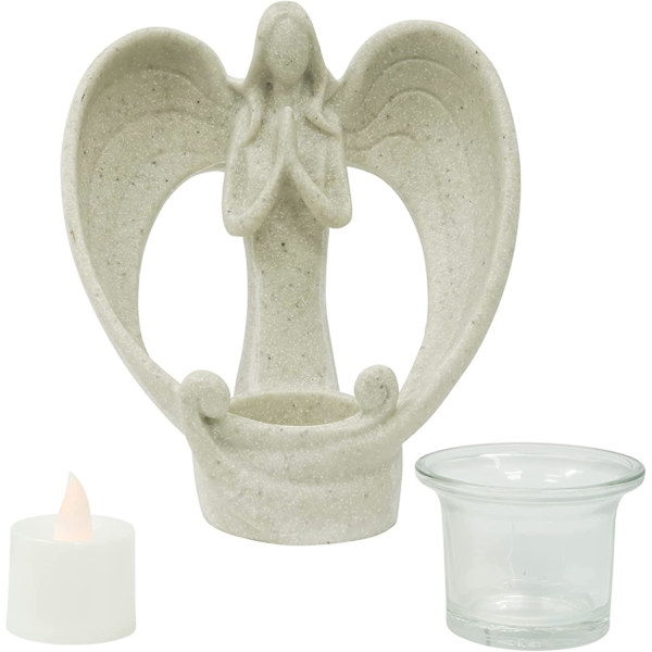 Änglafigur Ljusstake, Kondoleansgåva med Flimrande LED-Ljus, Sorg, Begravning, Minnesgåva, Heminredning