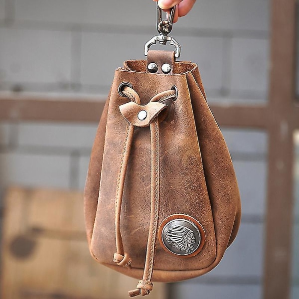 PU-puhelinvyökotelo, pieni vyötärölaukku kiristysnyörillä, vintage-tyylinen vyölaukku matkailuun ja retkeilyyn Brown