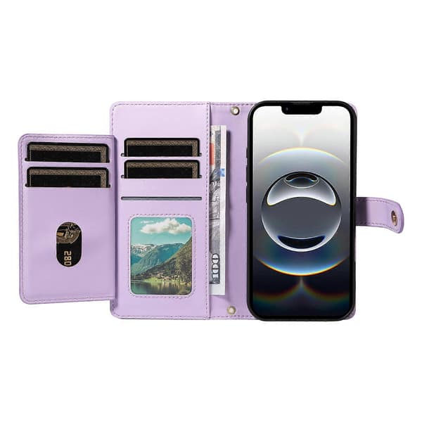 Kompatibelt Plånboksfodral för iPhone 16e med Remmar, Rombmönstrat Läderställ Purple