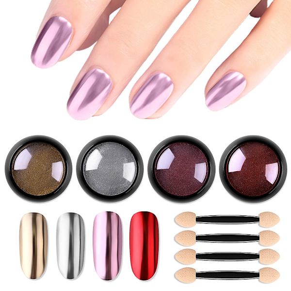 Nagelpulver Metall Spegel Mjöl Holografiskt Pigmentpulver Nagelkonst Dekoration Set 4 Lådor Set4