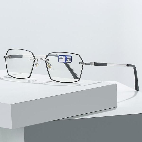 1 stk. Metal Fuld Ramme Anti-blåt lys Unisex 1.0 1.5 2.0 2.5 3.0 3.5 4.0 Læsebriller silver 150 degree