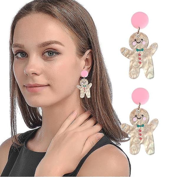 Julemand Dangle Øreringe, Sjove Gingerbread Man Elf Pendan Øreringe style 3