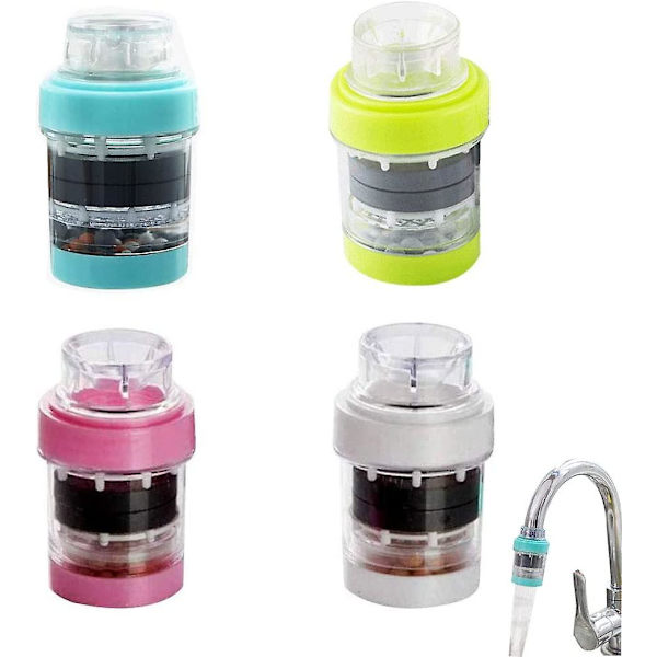 4-pack kranvattenfilter, stänksäkert PP, med ett filterelement (4 färger)