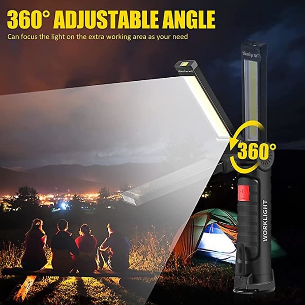 Genopladelig Arbejdslampe, Led Lommelygte Bærbare Inspektionslamper 360 Graders Roterende Lommelygte Med Magnetisk Base Og Krog 5 Tilstande Campinglys (2 Pak, Sort)