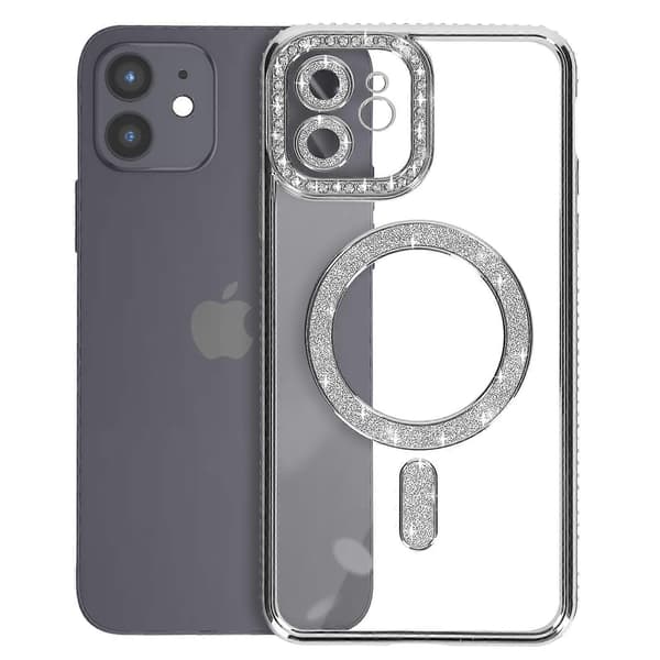 Diamond Cover til iPhone 12 Beskyttelse MagSafe Omkring Strass, Sølv