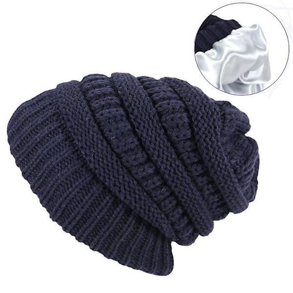 Sztxj Vinter Strikkede Huer Til Mænd Og Kvinder, Dobbelt Lag, Vinterhatte, Hue, Satin Interiør, Minimalistisk Stil (sort)