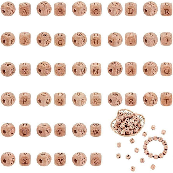 4 Sarjaa 104 kpl 12 mm puisia aakkoshelmiä, 4,5 mm reikä korujen valmistukseen ja tee-se-itse-askarteluun