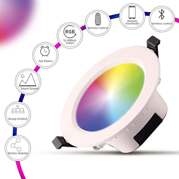 LED Indbygningsspot RGB Farve Justerbar Lysstyrke Med Fjernbetjening, 5W